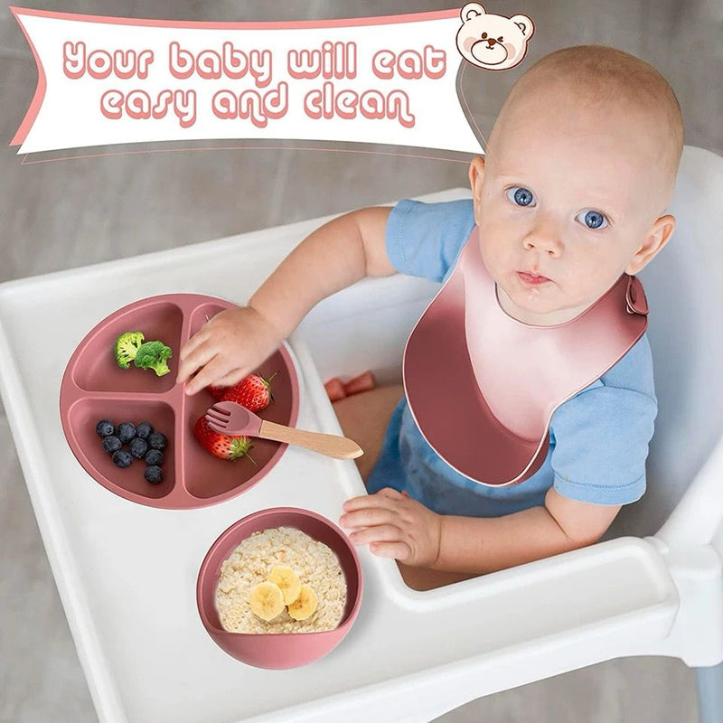Silicone Baby Feeding Set With Cutlery & Adjustable Bib